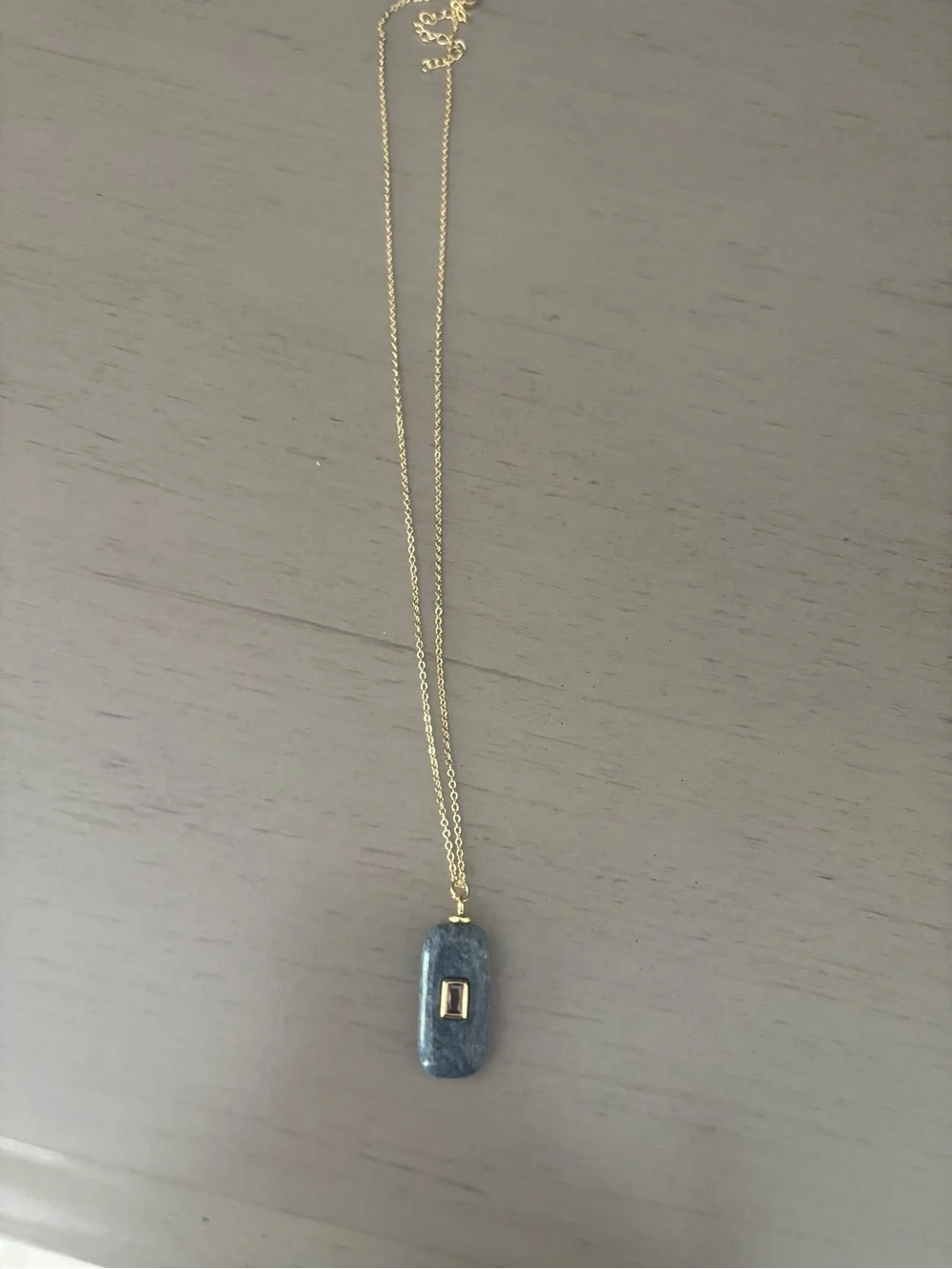 Gold Chain Necklace with Blue Stone Pendant